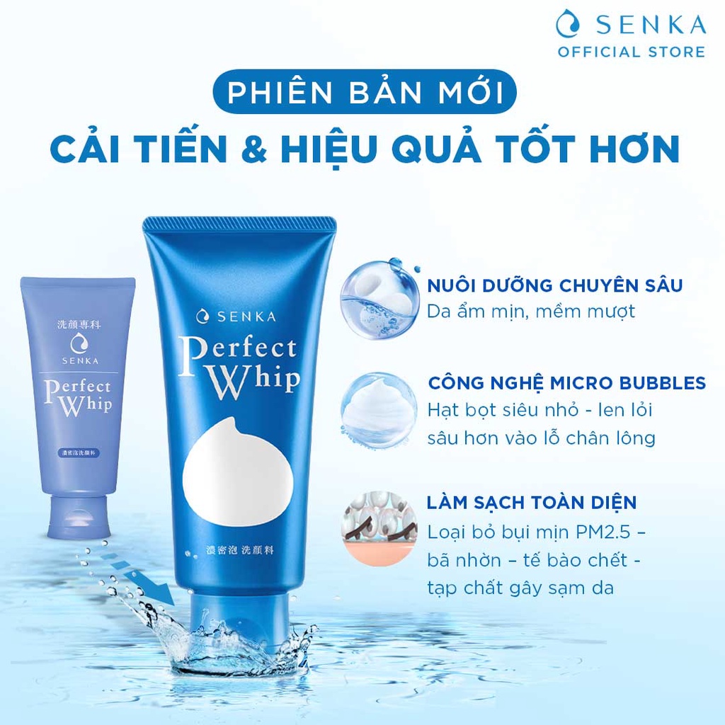 Sữa rửa mặt Senka Perfect Whip 120g, sữa rửa mặt tạo bọt chiết xuất tơ