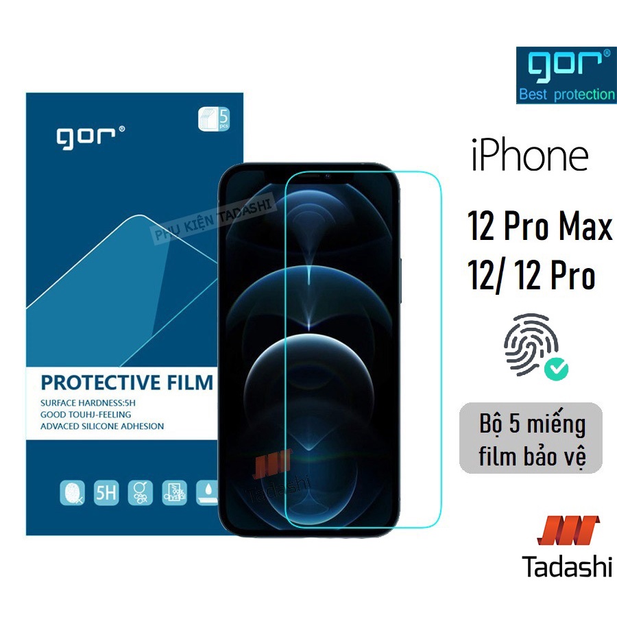 Miếng dán màn hình Gor Iphone 12 Pro Max/ 12/ 12 Pro Cảm ứng nhạy Chống trầy xước, Hạn chế vân tay - Hãng Gor (5 miếng)