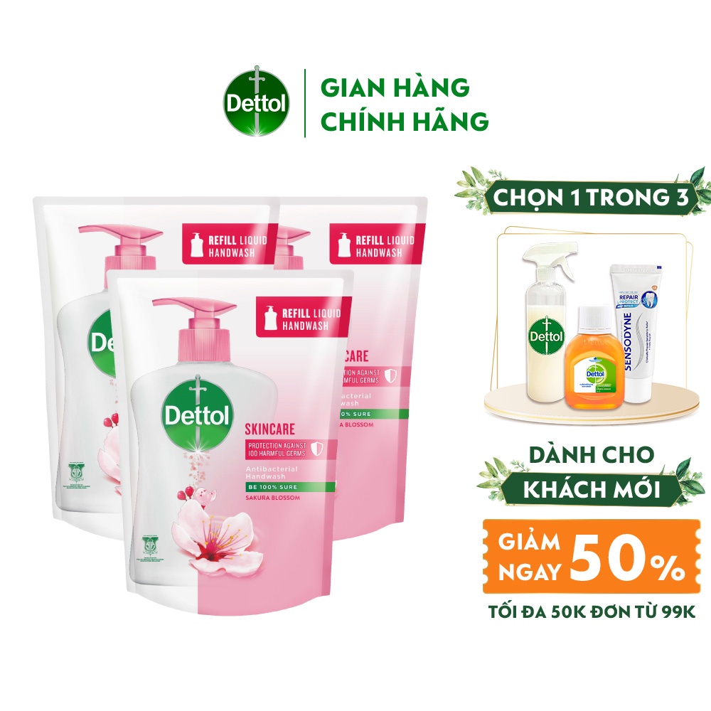 Combo 3 túi nước rửa tay Dettol dưỡng da 225g x 3