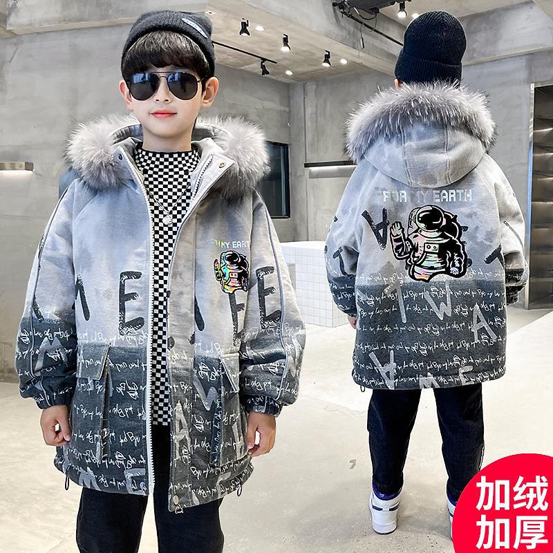 Áo Khoác Mùa Đông Cho Trẻ Em Bé Trai 2023, Áo Khoác Lót Lông Nhung Siêu âm Kèm Mũ Lông Thú Chất Cotton