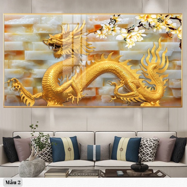 Tranh Treo Tường Dành Cho Người Tuổi Thìn - Rồng Vàng - Tranh Treo Phòng Khách, Phòng Ngủ Laminate Tráng Gương