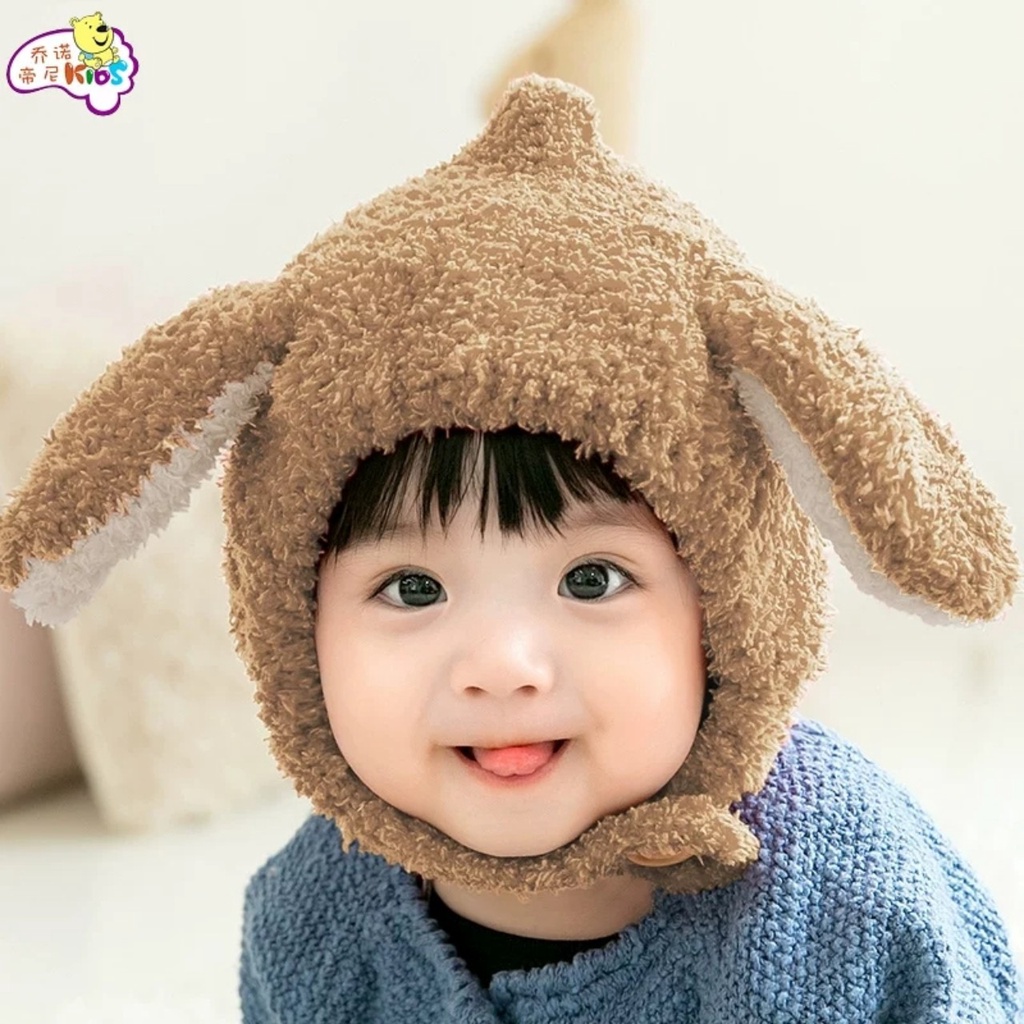 Mũ Len Lông Cừu Tai Thỏ Dài Cho Bé Siêu Xinh Mềm Mịn