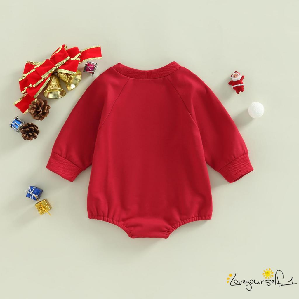 Bộ Áo Liền Quần Tay Dài In Hình Ông Già Noel / Cây Thông / Tuần Lộc Cho Bé B930G