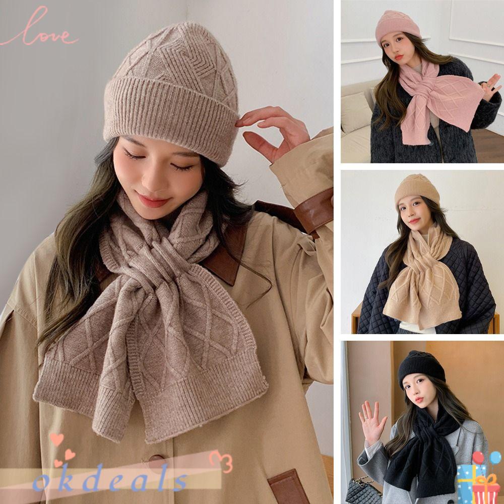 Set Mũ Kèm Khăn Choàng Dày Dặn Chống Gió Ấm Áp