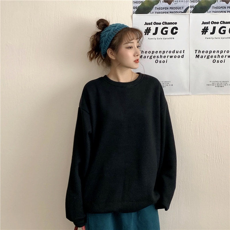 Sweater Basic Nỉ Bông Dày Dặn - Áo Nỉ Dài Tay Unisex Form Rộng Thời Trang Nam Nữ Phong Cách Hàn Quốc