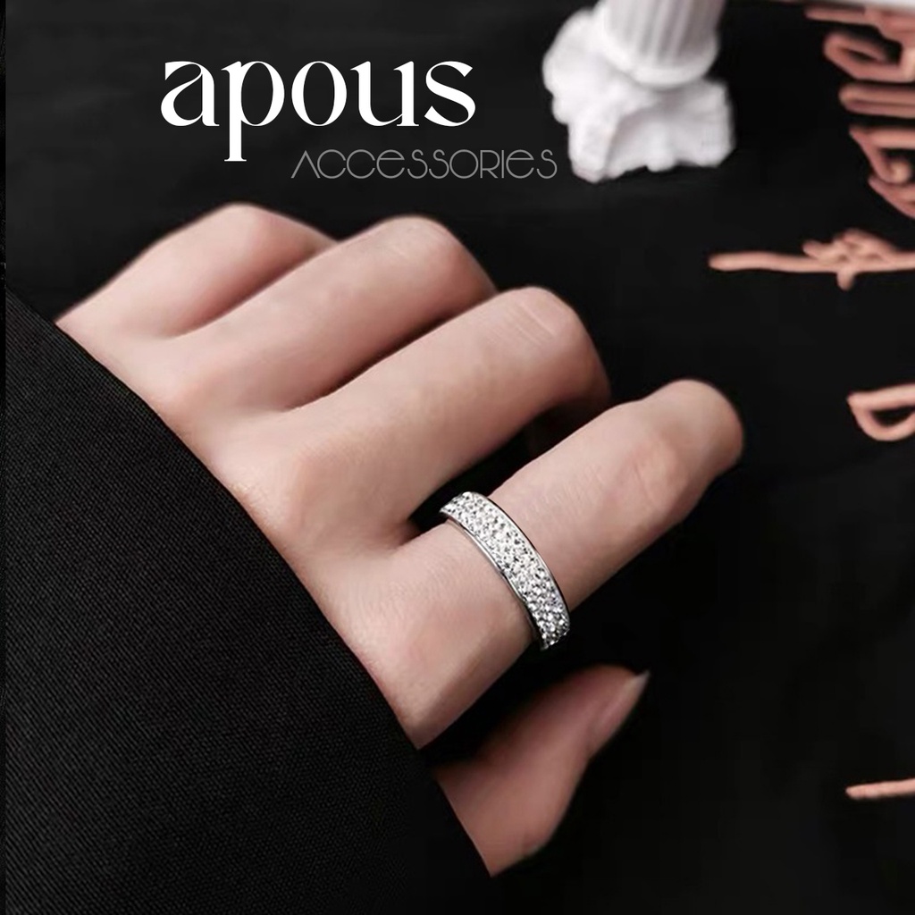 Nhẫn nam nữ Trendy Đính Đá Bling Ring - Thép không gỉ - Phụ kiện trang sức Unisex Apous