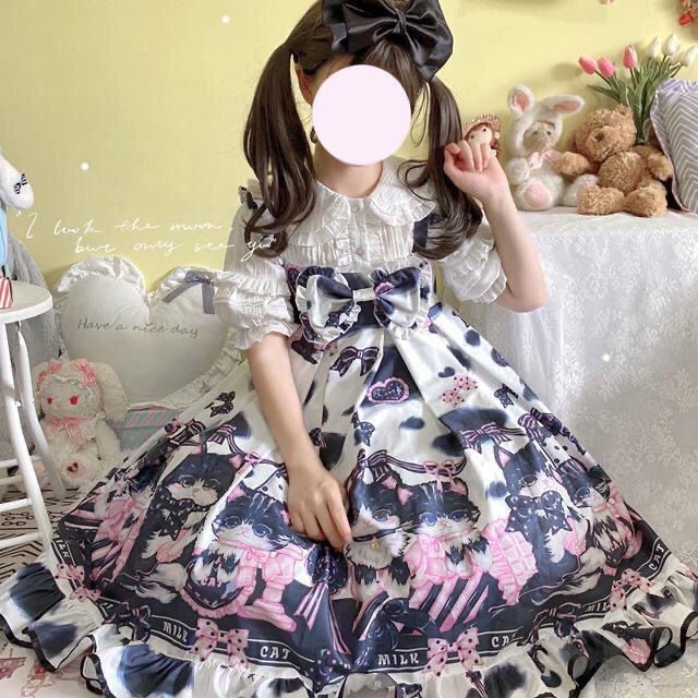 Đầm Lolita Hai Dây Họa Tiết Mèo Xinh Xắn Dành Cho Nữ