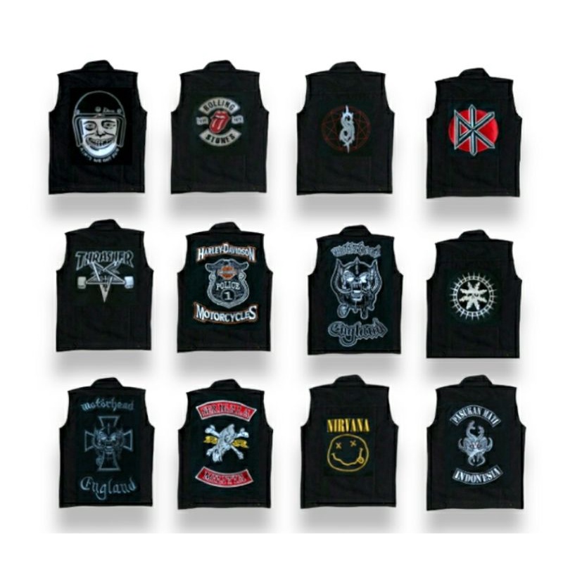 Militia Wolf Áo Khoác denim Không Tay Đầu Động Cơ bmth burgerkill + Miếng Vá Sau (Lắp Đặt Sẵn)