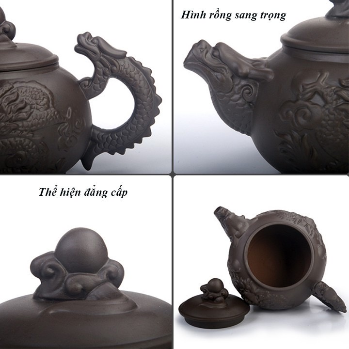 Bộ ấm chén tử sa hoa đào làm từ đất sét mềm tự nhiên, tinh khiết không gây hại cho sức khỏe 00374