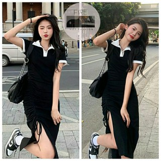 Đầm body đầm thun cổ sơ mi rút dây năng động cá tính (Giá sỉ) Fire.vn