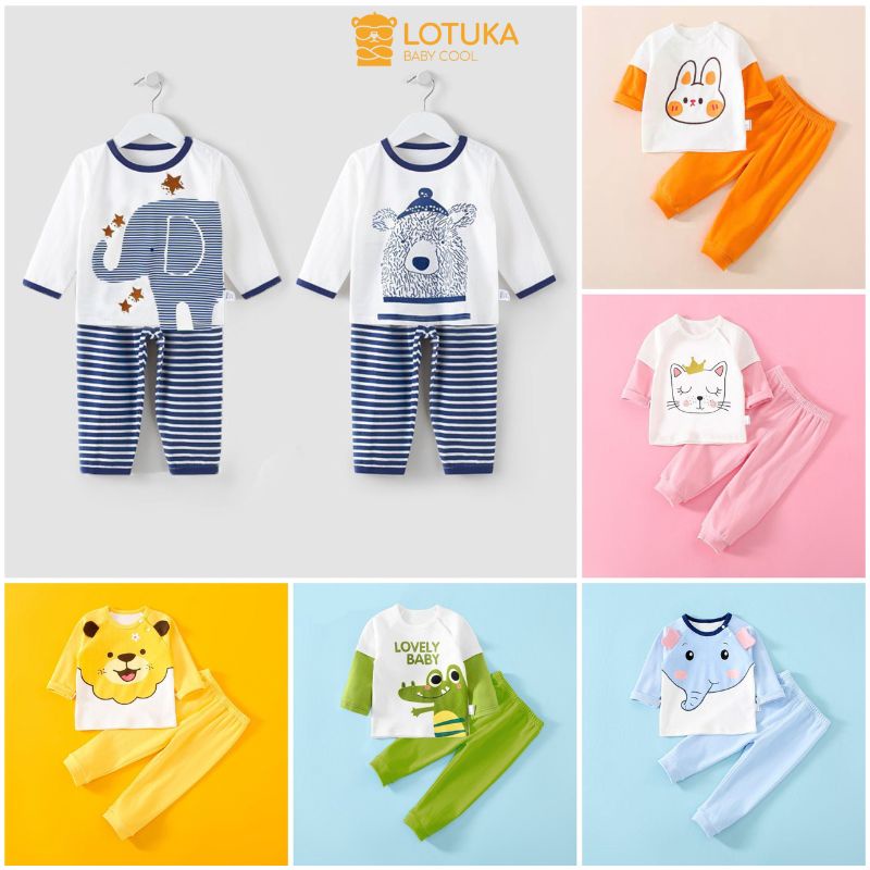 Đồ bộ bé trai bé gái dài tay LOTUKA, Set quần áo trẻ em mặc nhà, đi học dễ thương size 4-18kg