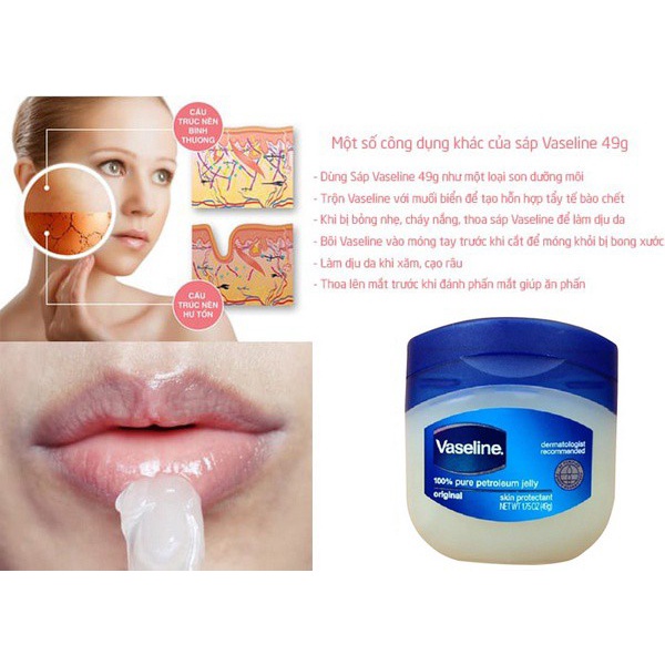 Sáp dưỡng Vaseline 49g , hũ dưỡng ẩm môi body giúp không nứt nẻ