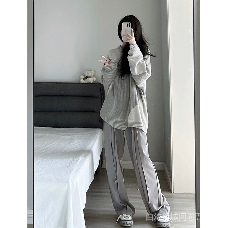 Áo Sweater Dệt Kim Chui Đầu Dáng Rộng Màu Sắc Tương Phản Kiểu Vintage Thời Trang Xuân Thu Cho Học Sinh