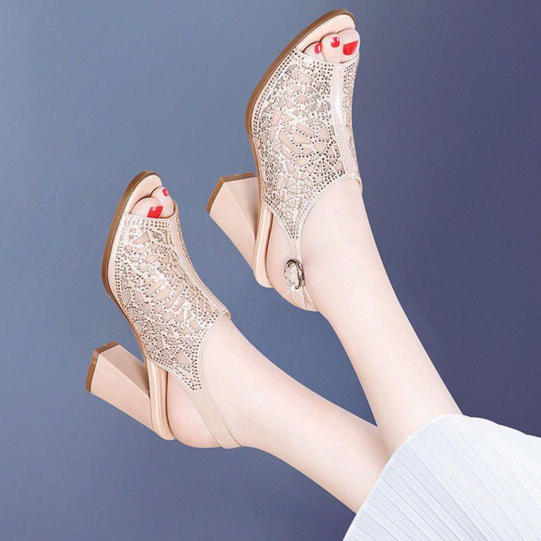 Xăng đan Cao Gót Hở Mũi Đế Dày Quai Lưới Thời Trang Mùa Hè Hàng Mới Dành Cho Bạn Nữ