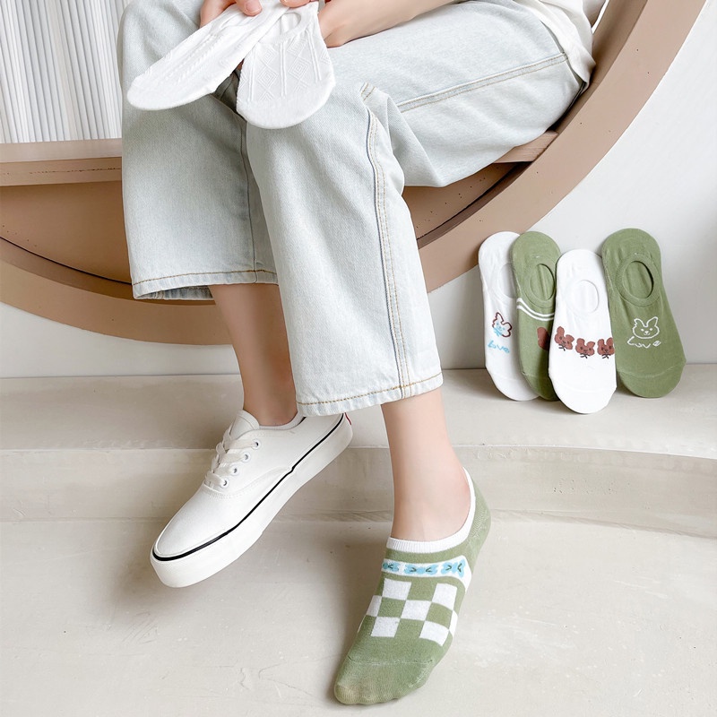 Vớ Cotton Cổ Thấp Phối Ren Thoáng Khí Phong Cách Nhật Bản Dễ Thương Thời Trang Cho Nam Và Nữ