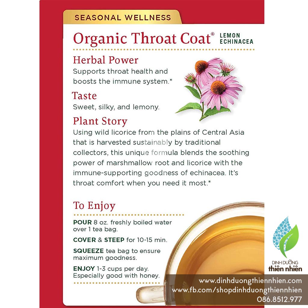 Trà Hữu Cơ Traditional Medicinals Organic Throat Coat, Giúp Làm Dịu Cổ Họng