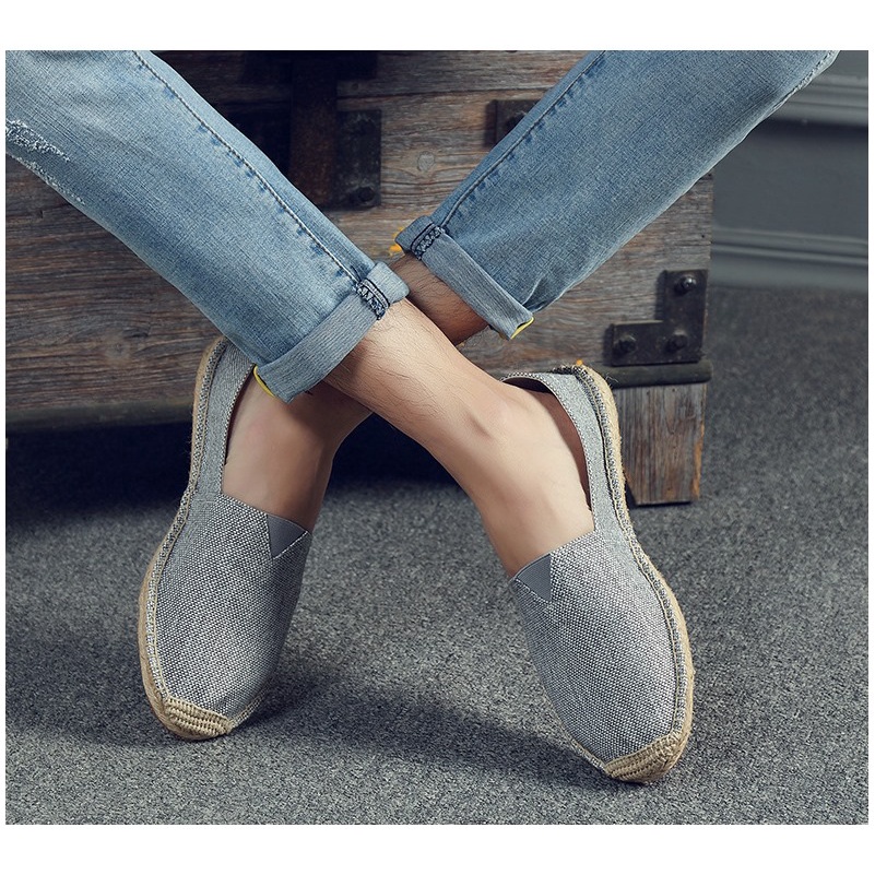 Giày Viền Cói Xám đế cao su