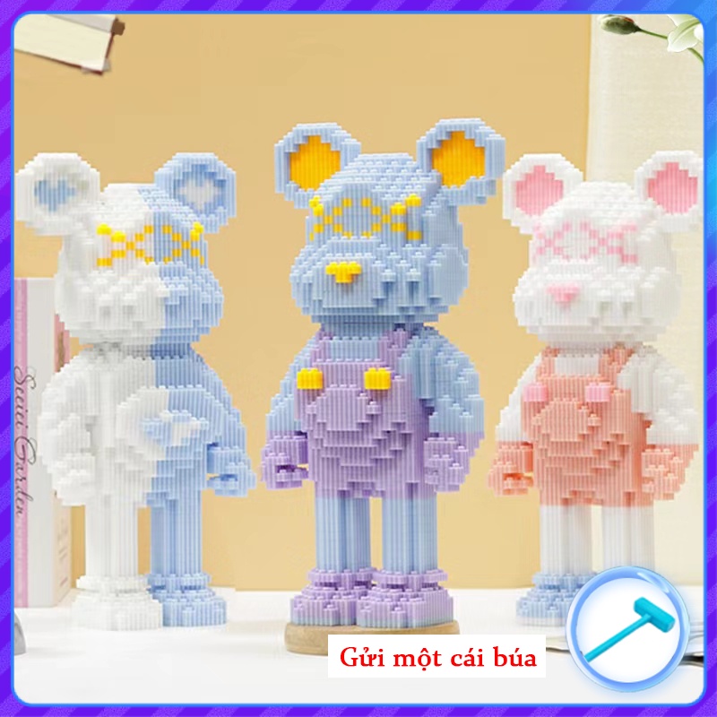 💥Lớn, 35cm, 2100PCS💥Bộ đồ chơi lắp ráp mô hình gấu bạo lực có đèn gửi búa