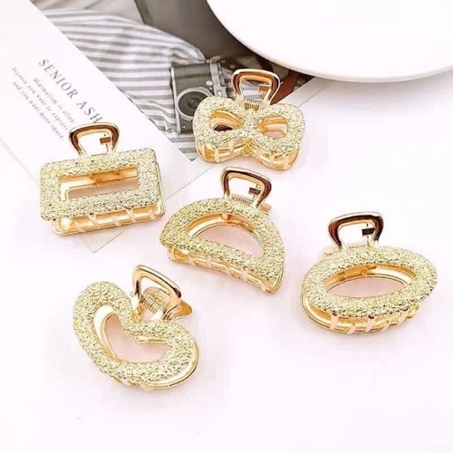 Bộ 5 Kẹp Tóc Càng Cua Đính Đá Vân Nổi Ánh Vàng Sang Chảnh Phong Cách Hàn Quốc