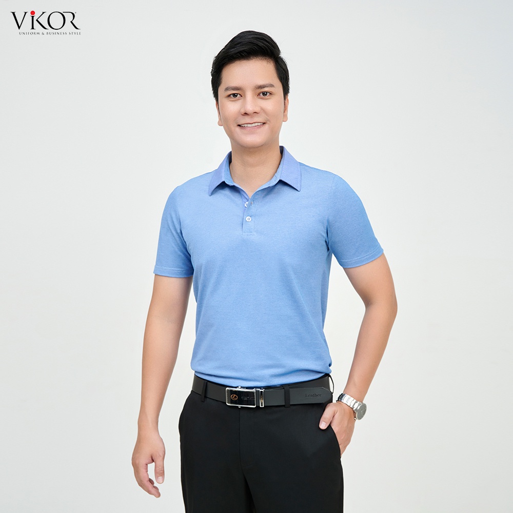 Áo thun nam POLO cổ sơ mi nam tính thanh lịch sang trọng VIKOR SMM05 xanh dương vải sợi cafe cao cấp, siêu mát hàng hiệu