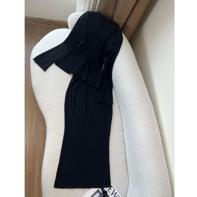 Set bộ nữ áo dài tay thun gân cổ chữ V TIBU Đầm body dáng ôm kèm áo siêu xinh sexy dành cho các nàng đi chơi, dạo phố