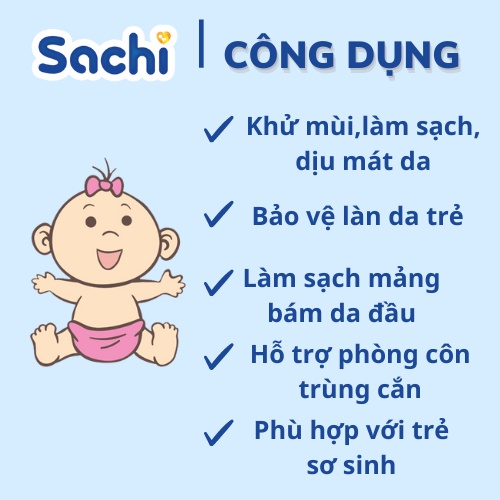 Nước tắm thảo dược SACHI dịu mát da, phòng rôm sảy, mẩn ngứa, hăm tã, bảo vệ làn da cho bé chai 250ml