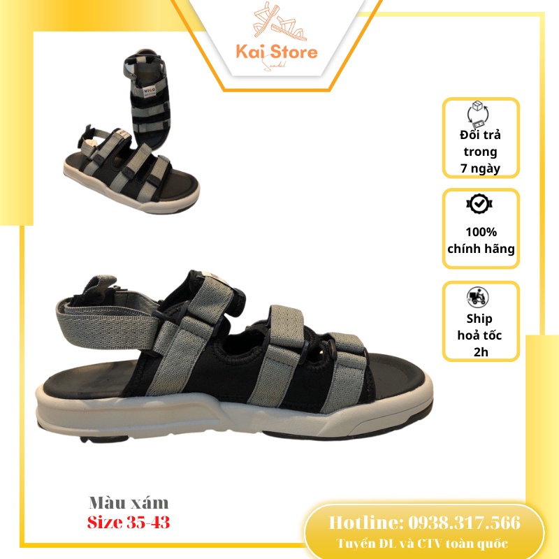 Giày Sandal 3 Quai Wigo Young Nam Nữ Học Sinh Sinh Viên Đi Học, Đi Chơi Đế Cao Su, Dép Quai Hậu Full Size màu xám
