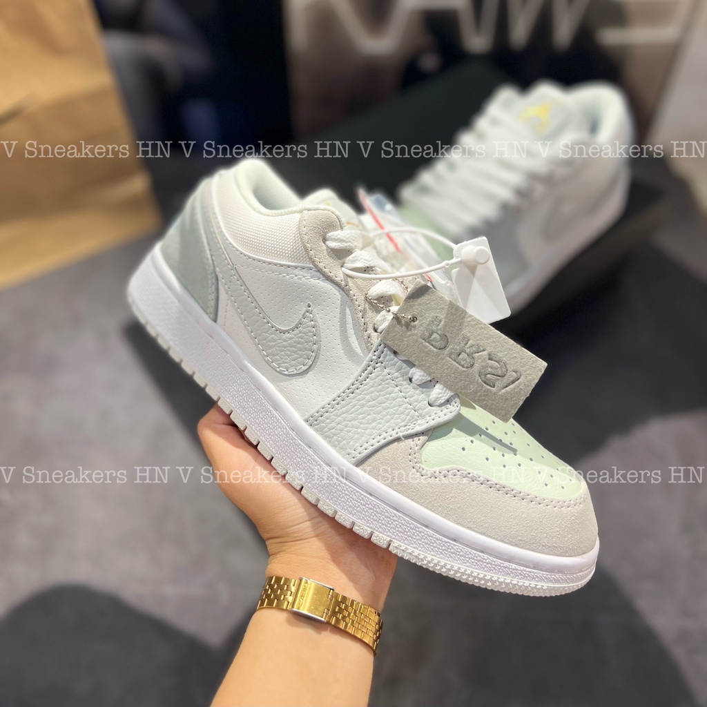 Giày Jordanm 1 Low Paris, Jodan Cổ Thấp Xám Xanh Da Lộn Logo Vàng Nam Nữ Mới Nhất Hottrend 2022