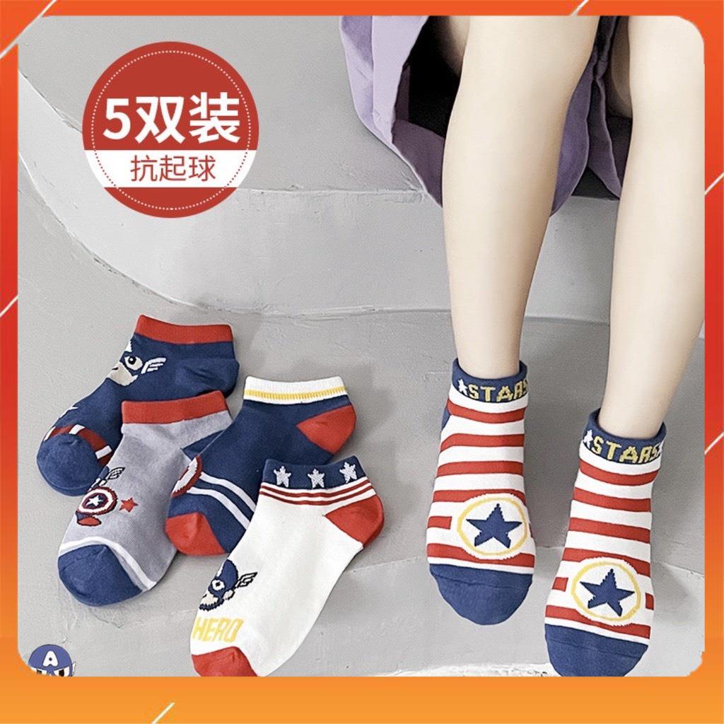 Set 10 đôi tất trẻ em, tất bé trai cổ thấp họa tiết siêu anh hùng cho bé từ 1 đến 9 tuổi