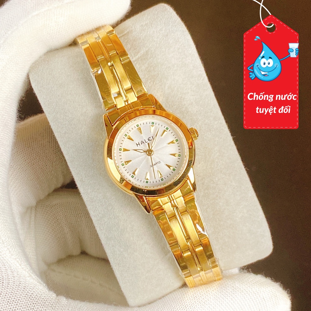 Đồng hồ nữ Halei 348m dây vàng mặt nhỏ chính hãng chống nước