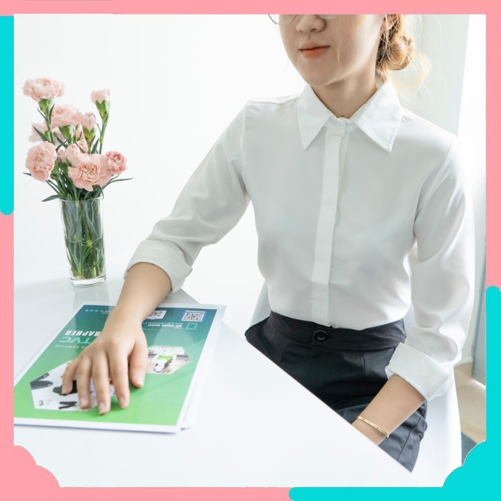 Áo Sơ Mi Công Sở Nữ Trắng MOOLY Áo Sơ Mi Giấu Nút Vải Lụa Không Nhăn Siêu Thoáng Mát
