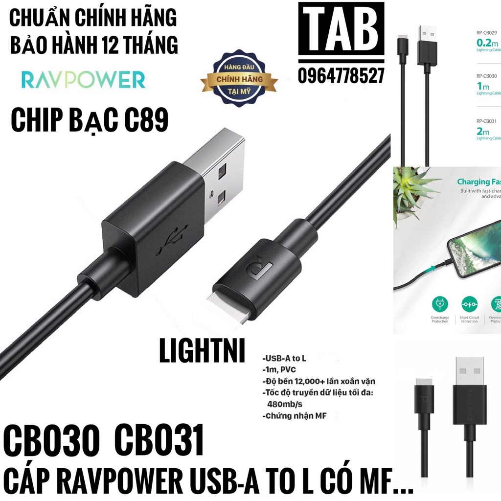 Cáp Ravpower Usb - A To L 1M 2M Cb030 Cb031 Có Mf... - (Bảo Hành 12T)