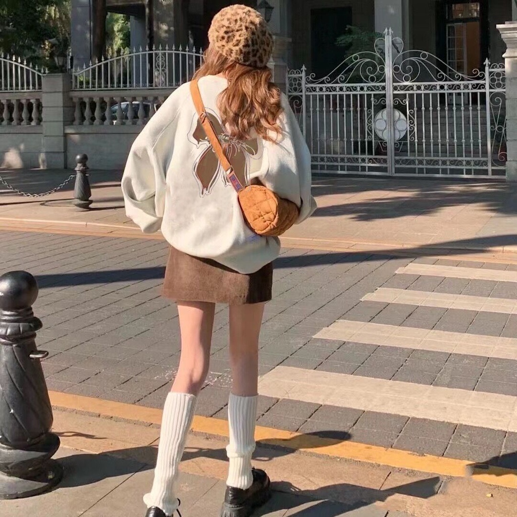 Set áo sweater phối chân váy nhung dáng chữ a thời trang thu đông Hàn Quốc cho nữ 2022