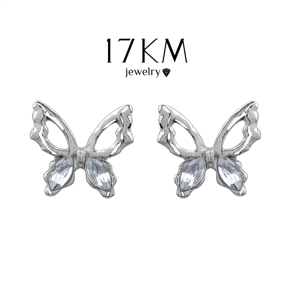 Đôi khuyên tai 17KM mạ bạc hình bướm sành điệu