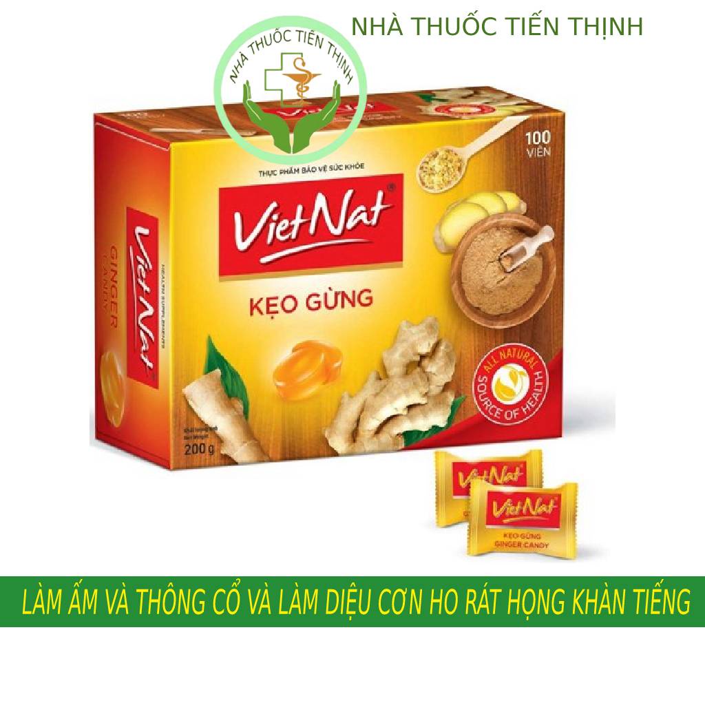 Kẹo Gừng Vietnat hỗ trợ giảm nôn đầy hơi khó tiêu -  hộp 100 viên