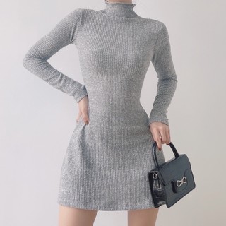 [HÀNG SẴN] Đầm len thun cổ lọ