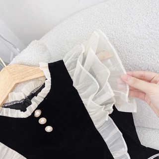 Đầm đen phối bèo trắng (kèm hình thật)