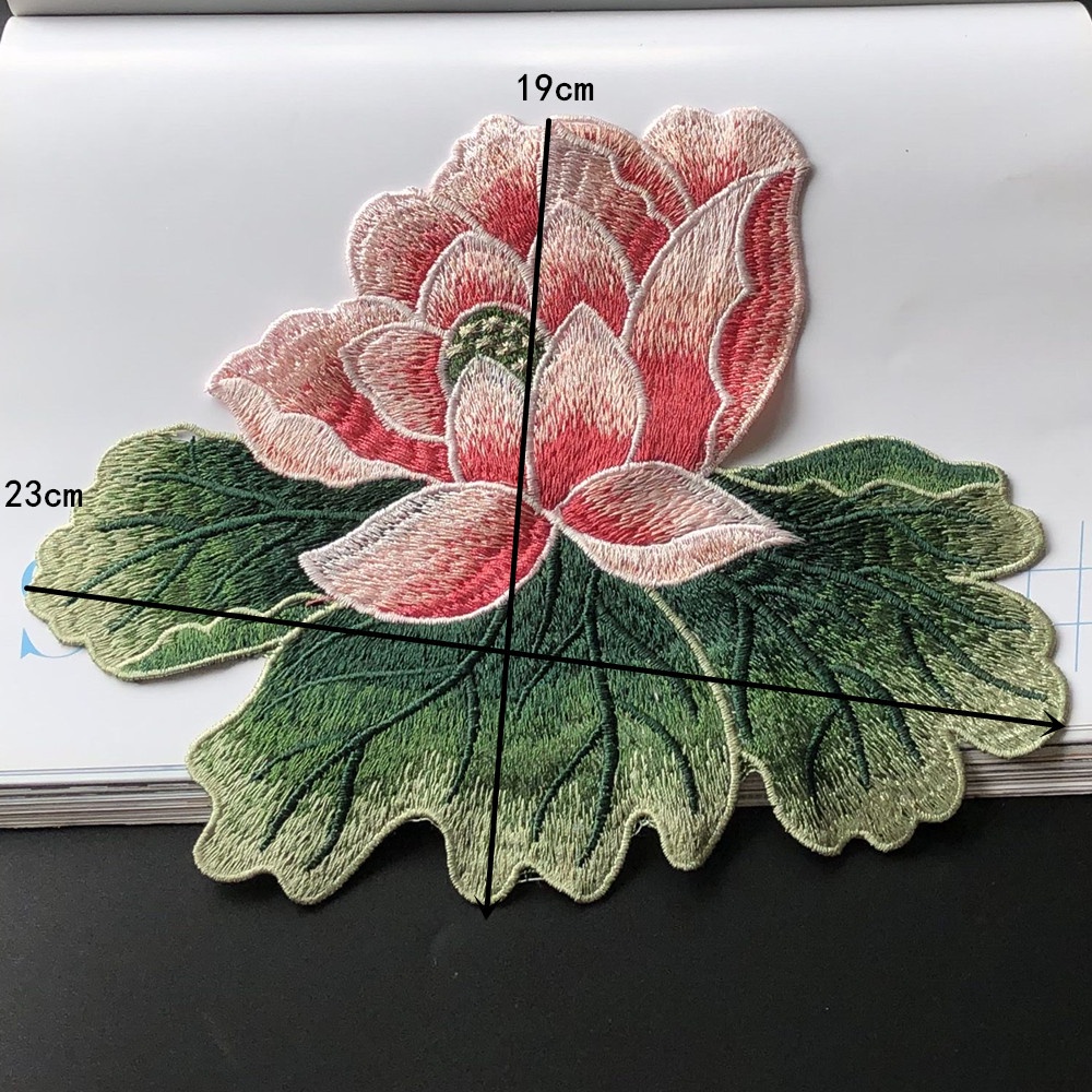 Miếng Vải Thêu Hình Hoa Sen Cỡ Lớn Trang Trí Quần Áo diy Thời Trang