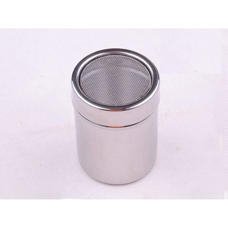 Hũ rắc bột socola matcha cacao có nắp đậy inox và bộ 16 tấm rắc bột trang trí