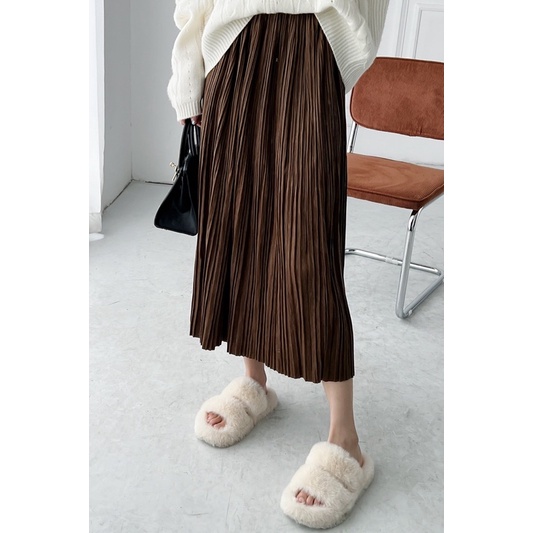 Chân váy nhung dập ly