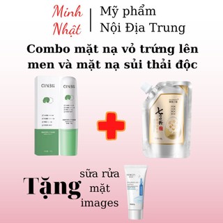 Combo mặt nạ vỏ trứng lên men và mặt nạ sủi thải độc chiết suất rau má tặng sữa rửa mặt Images_minhnhatstore