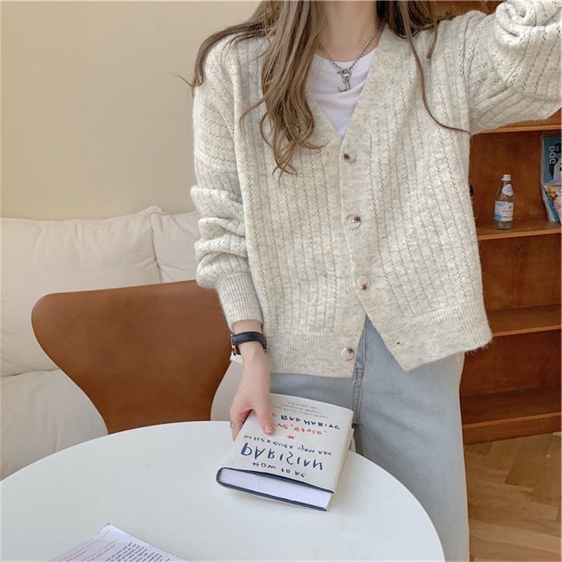 Áo Khoác cardigan Dệt Kim Cổ Chữ V Thời Trang Cho Nữ