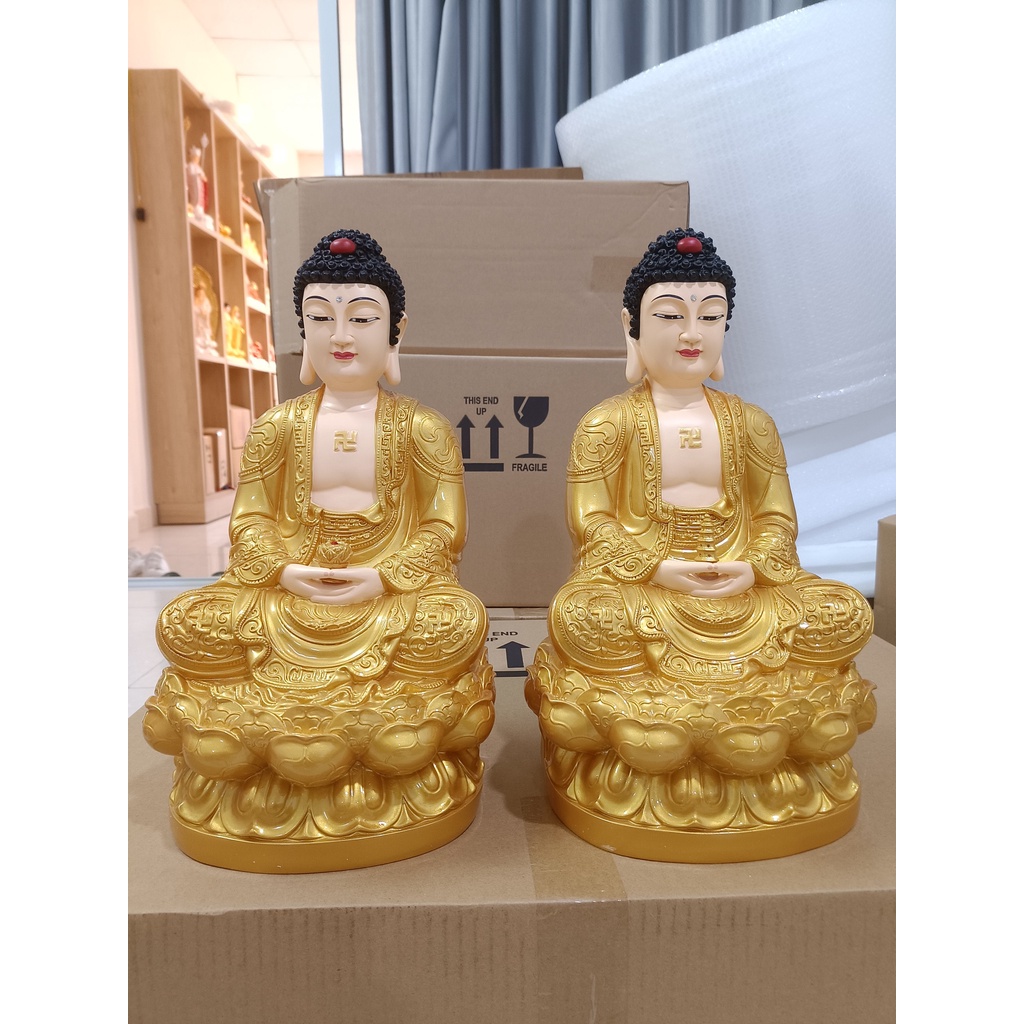 Tượng phật Dược sư, Phật A di đà, chất liệu composite, sơn màu vàng đồng