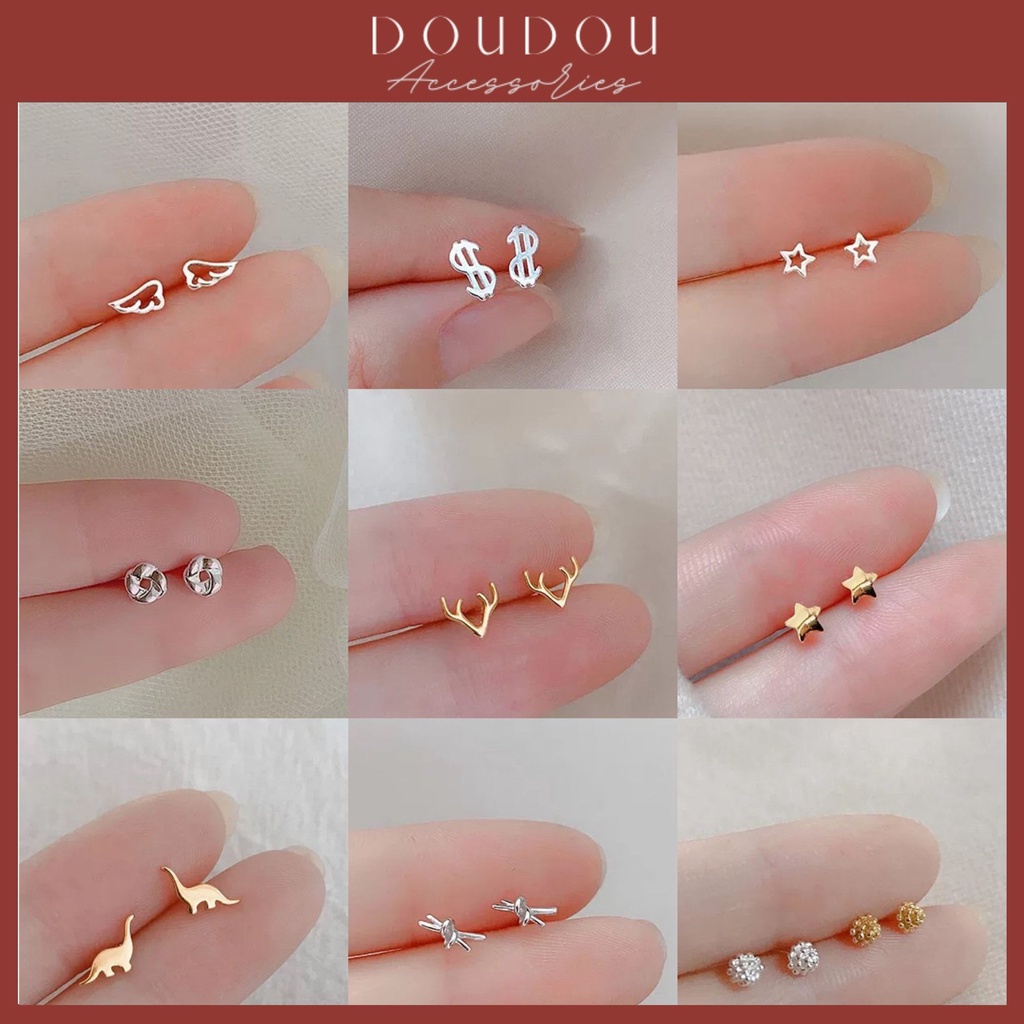 Bông tai nữ Doudou Phụ kiện thời trang Khuyên hoa tai nữ đẹp size nhỏ mini nụ đính tai xinh chuôi bạc cao cấp 925 EH036