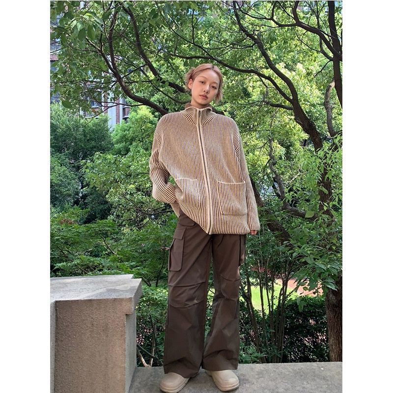 Áo Khoác Cardigan Dài Tay Có Khóa Kéo Phong Cách Retro Mỹ Hàng Mới 2022