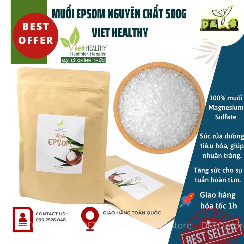 Muối epsom nguyên chất 200g Viet Healthy, giúp tẩy sỏi gan mật, thải độc gan, nhuận tràng