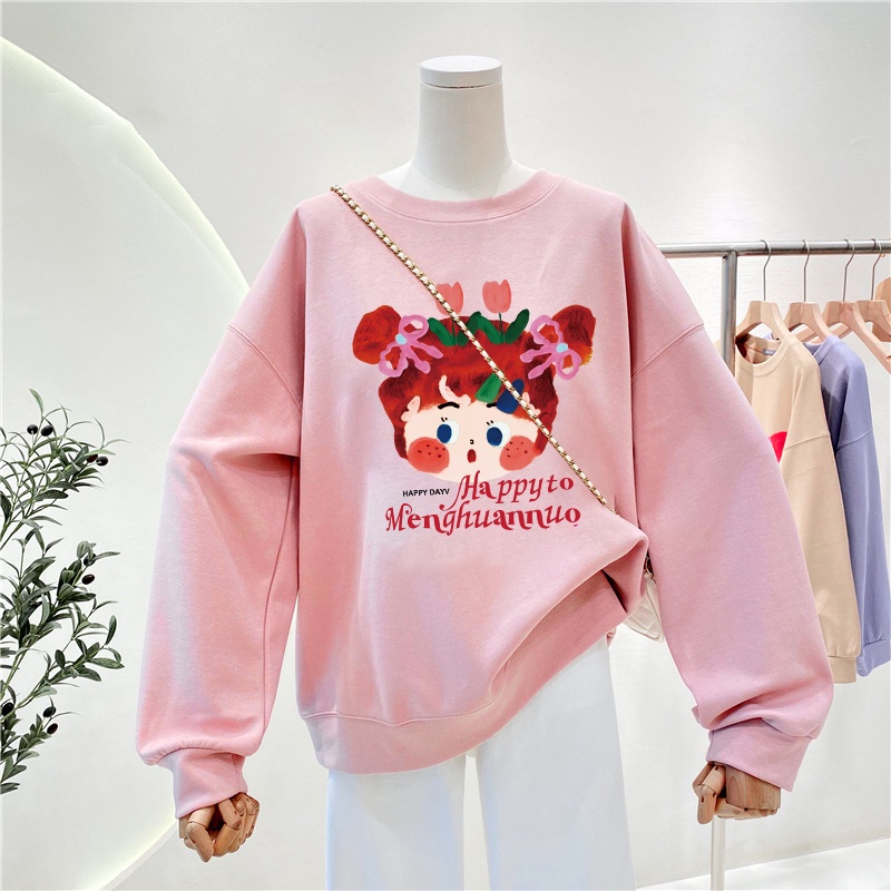 NRVP Áo Thun Nữ Dài Tay Dáng Rộng In Hình Phong Cách Hàn Quốc Mới