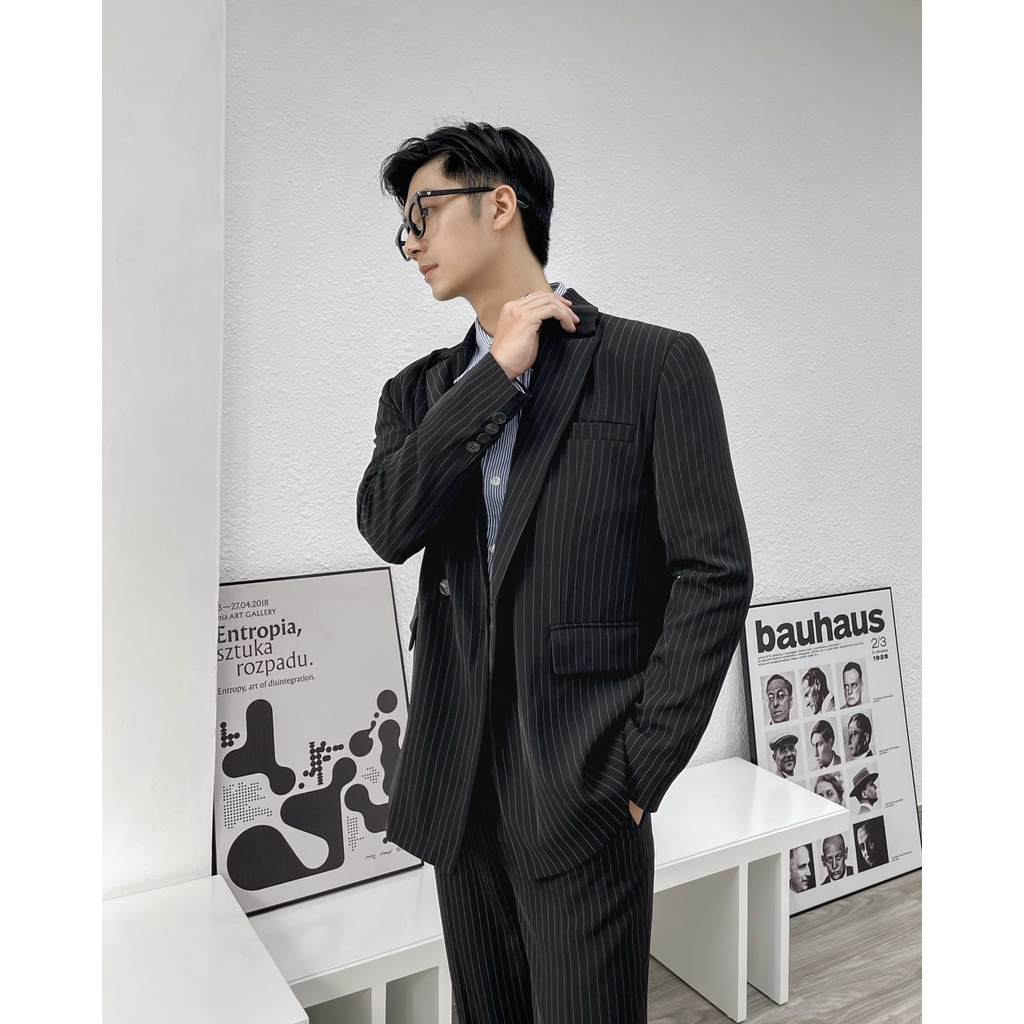 Áo LINE BLAZER dáng hộp dài tay vải kẻ nhỏ thanh lịch | BigBuy360 - bigbuy360.vn