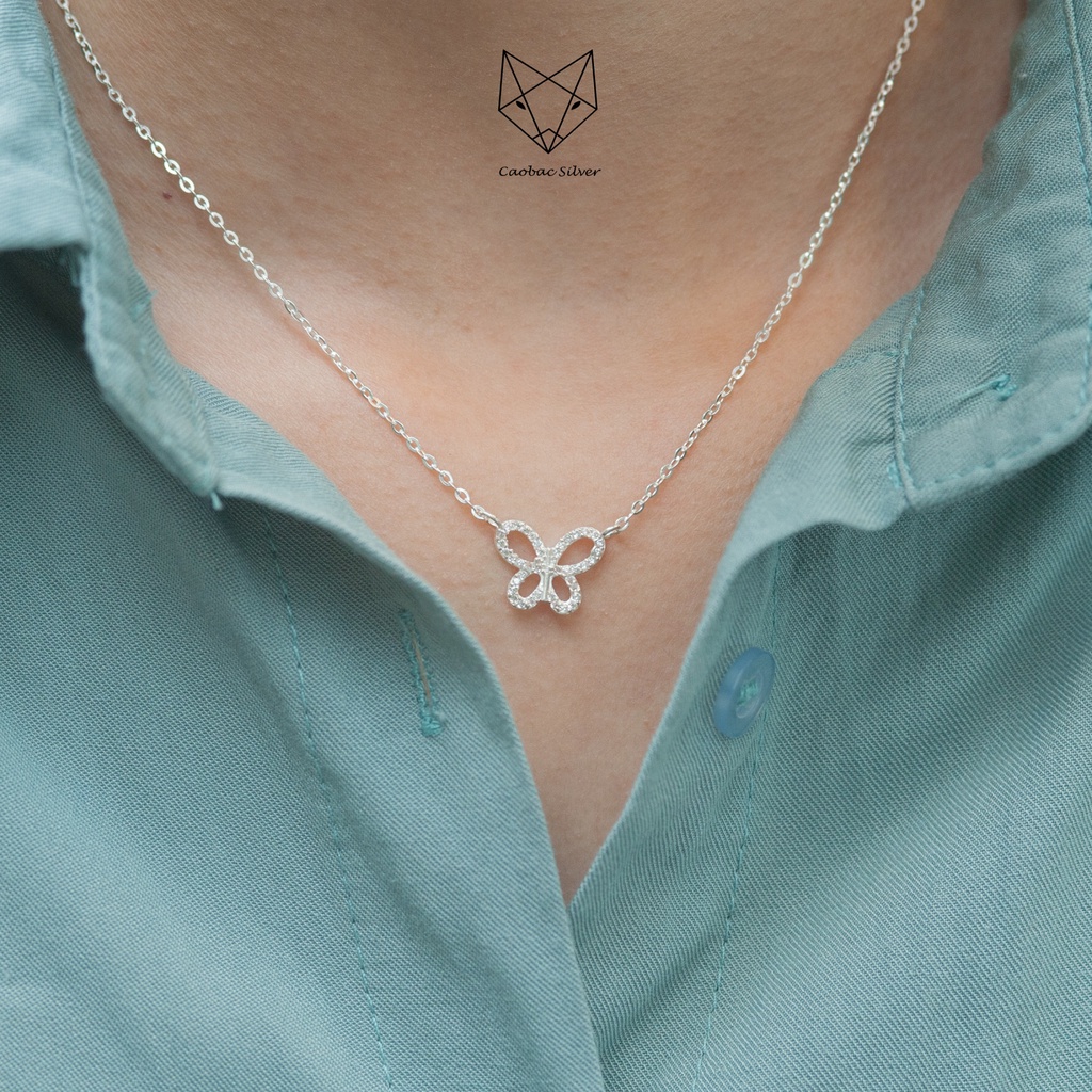 Dây Chuyền Bạc Ta Cao Cấp CaoBac Silver Thiết Kế Hoạ Tiết Bươm Rỗng Đá Mới Lạ, Bắt Mắt Dành Tặng Riêng Cho Bạn Gái