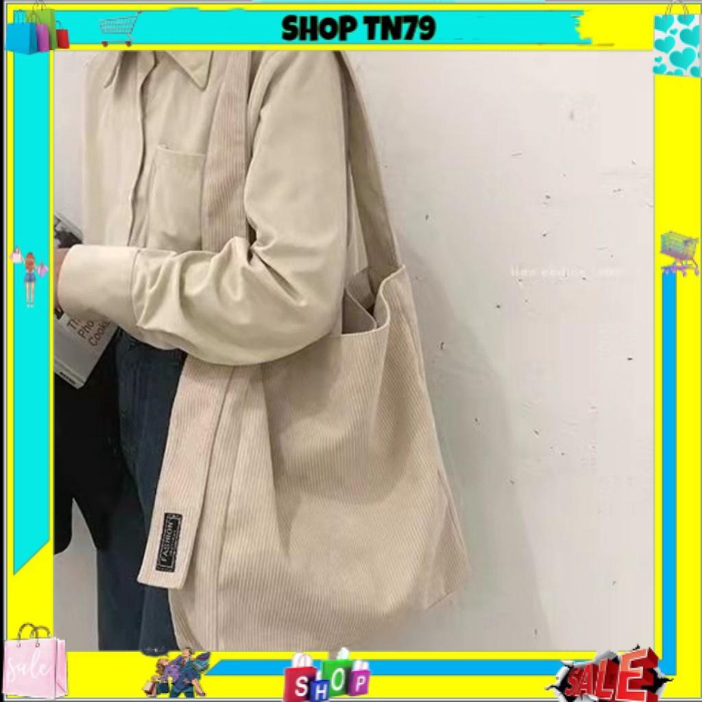 Túi tote đeo chéo đeo vai vải nhung trơn 2 màu hồng kem để laptop đi học đi chơi TX-05
